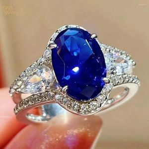 Cluster Rings Wong Rain Classic 925 Sterling Silver Oval Cut Sapphire High Carbon Diamond Gemstone Engagement Fine Jewelry Ring for Women