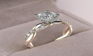 Sparkling Womens 925 Sterling Silver Ring Two Tone 18K Rose Gold Ring Sapphire Princess Wedding Band Engagement Party Anniversary 3662066