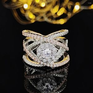 Anelli di nozze Designer di colori argento Rose Gold Cross Engagement Ring for Women Band Lady Anniversary Party Gift Wholesale R5000