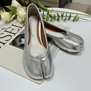 Casual Shoes Ippeum Silver Split Toe Flats Ballets Plus Size 44 Women Mary Janes Leather Loafers Ballerina Zapato Mujer