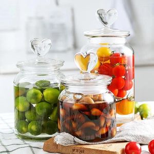 Garrafas de armazenamento em forma de coração em forma de tampa de vidro de vidro tanque alimentos selados jar cozinha jarra jarros garrafa de doce feijão de café