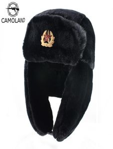 Kamolandowy sowiecki Trapper Traper Hat Mens Army Rosjan Ushanka Bomber Hat Winter Caps Pilot Faux Rabbit Fur Furl T2007189028459