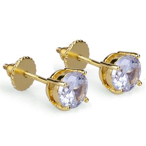 Hip Hop vereiste runde CZ Zirkonohrohrringe für Männer Frauen 4mm Diamant Stud Ohrringe Rock Rapper 18k Gold Schmuck Geschenke