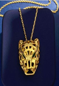 18 -karatowy złoty lampart na głowę sweter długi łańcuch Naszyjniki dla kobiet projektantki złotego miedzianego naszyjnika biżuteria z zielonym 9939156