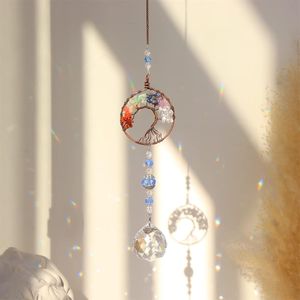 Sun Catcher Tree of Life Rainbow Maker droppar hängande prisma helande kristall chakra natursten dekor för fönster hem bil charms