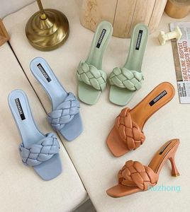 Новый дизайн плетения женщин Slipper Ladies Thin High Heel Sandal Open Toe Slip на летних на открытом воздухе Flip Flop Shoe Drop Ship 9176779