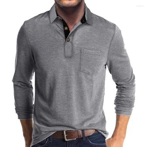 Men's Polos Spring Trend Long Sleeve Casual Tshirt Solid Lapel Button Up Pullover Tops Autumn Turn Down Collar Bottoming Polo Shirt