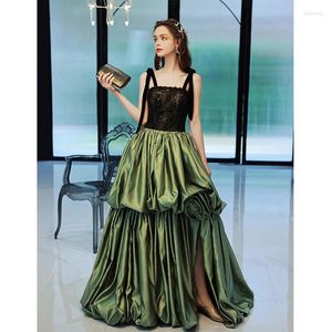 Abiti casual in pizzo nero Bowknot Vintage Green Abito da sogno Dream Fairy Long Princess Studio/Stage/Chorus/Victorian