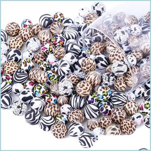 Andra 12mm Sile Beads Food Grade Terrazzo Leopard Print Tinging Baby Chewable Teether Diy Nursing Jewelry Loose Bead Drop Delivery Dhtef