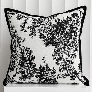 Travesseiro luxuoso sofá de arte preta branca caixa decorativa árvore moderna chenille jacquard cadeira quente coussin