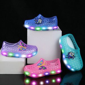 sandals kids slides slippers beach LED lights shoes buckle outdoors sneakers size 19-30 q7ZZ#