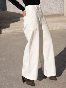 Jeans femminile 2024 primavera di moda semplice pantaloni bianchi di denim a vita alta