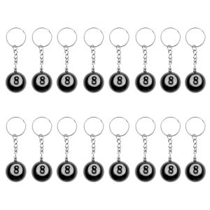 Anéis 16 PCs Billiard Pool Kichain Snooker Table Ball Key Ring Gift Lucky No.8 Keychain 25mm