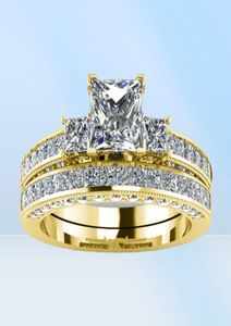 Mode weibliche Goldbrauthochzeitsring Set Mode Gold gefülltes Schmuckversprechen CZ Stone Engagement Ringe für Frauen9298191