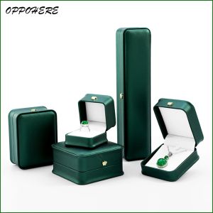 Темно -зеленая кожа ювелирные изделия предложение предложение обручальное кольцо коробки подвесной браслет для хранения корпуса для хранения подарка