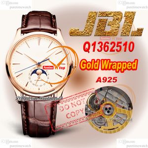 Q1362510 Master Ultra Thin Moon Phase A925 Automatic Mens Watch JBLF 39mm Wrapped 18K Rose Gold Case White Stick Dial Brown Croc Strap Super Edition Puretime PTJL