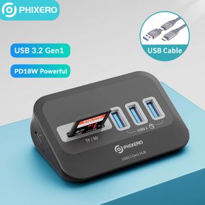 Hubs Phixero USB 3.2 Docking Station Centrum Centrum Cypu Cyptera USB 3.0 Multifunkcja Multi Ports Docking Station z kartą SD na laptop PC