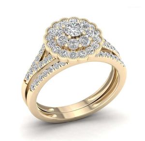 Natural White 25 s Diamond Jewelry 14K Gold Ring for Women Vintage Flower Shape Bizuteria Gemstone Wedding Anillos De Ring11305400