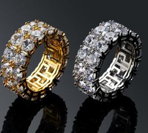 Hiphop Men039s Rings With Side Stones Double Rows of Tiny Ring Large CZ Stone Party Rings Size 7118942365