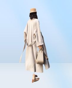 Womens Wool Blends Coat med bältet extra lång varm vinterhipsterjacka Kvinnor Ytterkläder Överrock överdimensionerade rockar1617464
