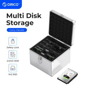 Kılıflar Orico Alüminyum 15 Bay sabit sürücü koruma güvenlik kutusu 2.5 3.5 '' HDD M.2 SSD 5/10 Bay için Kilitleme Depolama ile 3.5 '' HDD