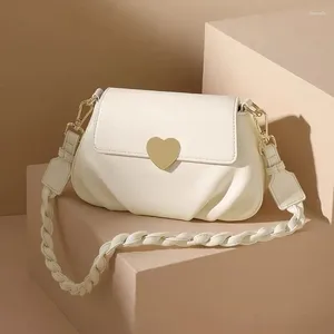 Shoulder Bags Arrival Sale Heart Golden Decor White Two Woven Straps Single Crossbody Bag Sweet Lady Western Style Girl