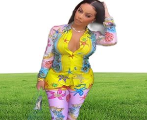 Fashion Women039s Two Piece Pants Suits with Digital flowers Printing sexy Style 2 Pieces Suit starfish shell Tracksuit Women s7159209