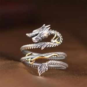 Chinese Zodiac Dragon Head Ring Mens Single Retro Style 100% 925 Sterling Silver Hand Jewelry240412