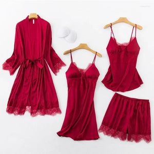 Home Clothing Lace Pajamas Set Women Rayon Robe Sexy Lingerie Nightsuits V-Neck Nightdress Sleep Suit Nightshirts Kimono Pyjama Clothes