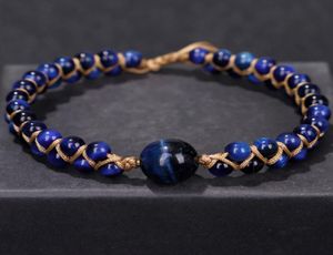 Fehame High Quality Natural Lapis Lazuli Blue Tiger Eye Stone Beads Bracelets for Women Men Stretch Round Bracelet Couple Gift9940799