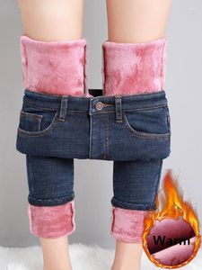 Jeans femminile inverno addensare matita da donna streetwear calda peluche calda velluto foderato vano vaqueros alte wasit grandi dimensioni 34 pantaloni in denim elastici