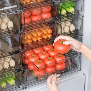 Storage Bottles Refrigerator Transparent Drawer Box Kitchen Fridge Stackable Cabinet Vegatables Fruit Organizer