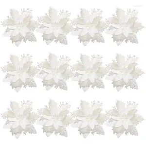 Decorative Flowers 12pcs Christmas Glitter Artificial Poinsettia Tree Ornaments Party Decoration With Stems And Clips