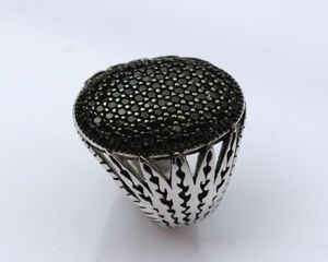 925 Sterling Silver Hollow Design Multi Black CZ Stones Inlaid Cocktail Rings for Men Oval Shape Turkey Jewelry1831791