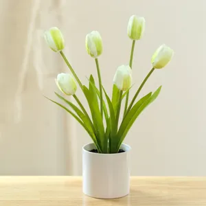 Decorative Flowers Tulip Artificial Decorations Living Room Creative Silk Cloth Ideas Six Heads Bedroom Ornaments Tulips