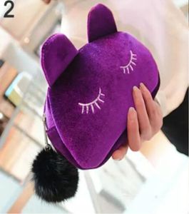 Niedliche tragbare Cartoon -Katzenmünze Aufbewahrungskoffer Reise Make -up Flanell Beutel Kosmetische Tasche Koreanisch und Japan Style 9638216