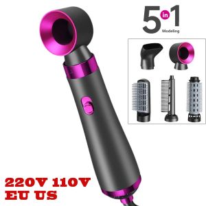 Dryers 5 In 1 Hair Dryer Hot Air Brush Styler and Volumizer Hair Straightener Curler Comb Negative Ion One Step Brush 220V EU 110V US