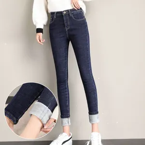 Women's Jeans Winter Thicken Women Vintage High Waist Snow Wear Casual Skinny Pencil Pants Big Size Warm Pantalons