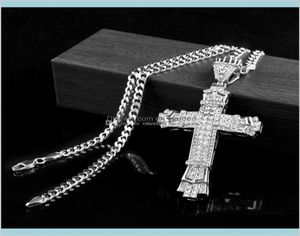 Retro Silver Charm Full Ice Out Cz Simulated Diamonds Catholic Crucifix Necklace With Long Cuban Chain 4Ljdh Necklaces Xjl3J7293010