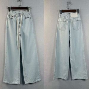 Baggy jeans ljusblå dragsko jeans kvinnors höga midja mikro elastiska raka lösa byxor 2024ss vår/sommar