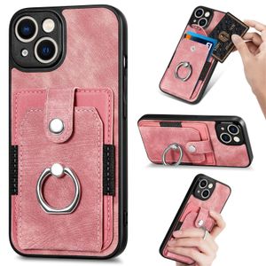 Wallet Card Slot Phone Case For iPhone 15 14 13 12 11 Pro14 15Plus Magnet Finger Ring Holder Leather Cover Casing