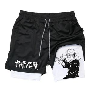 Itadori Yuji 2 in 1 pantaloncini da compressione per uomini anime jujutsu kaisen performance basket sports sports with tasks 240403