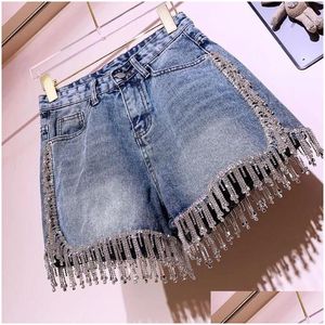 Damskie szorty Wysokiej klasy rhinestone frędzlony talia jeansowa talia Wimens High-end Diamond Tassel Short Dżins Pants 2024 Dostawa upuszczania DHZ0N