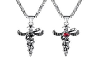 Rostfritt stål Caduceus Angel Wing Symbol för Medicine Doctor Nurse Pendant Halsband för Mens Boys5222921