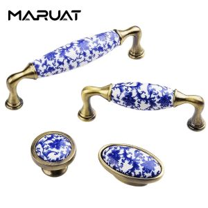T bar in porcellana cinese mobile da cucina manico in ceramica manico di mobili bianchi blu manopole a riptro
