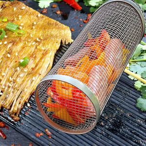 Verktyg 20 cm Barbecue Rolling Grill Basket BBQ Net Tube Campfire Grid Family Travel Camping Picnic Cookware