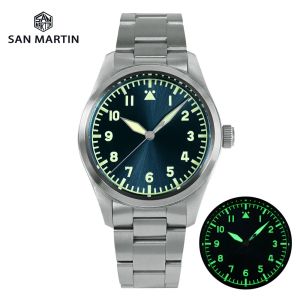 San Martin SN0030-G-V2 39mm Pilot Men tittar på militär stil NH35 YN55A Automatiska mekaniska klockor 20bar vattentät lysande lysande