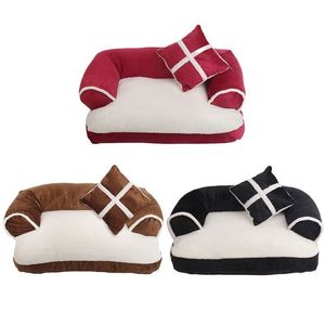 Nya Four Seasons Pet Dog Soffa Beds With Pillow Löstagbar tvätt Mjuk fleece kattbädd varm chihuahua liten hund säng297y