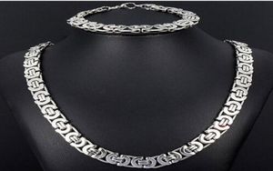 Yeni stil mücevher seti 8mm gümüş tonlu düz Bizans zinciri kolye bilezik 316L Moda Erkek için Paslanmaz Çelik Bling Noel GI9301537
