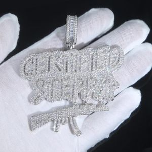 Цепочки Bling Iced Out Letters Сертифицированные шлеп -пистолетные подвесные ожерелье 2 цвета